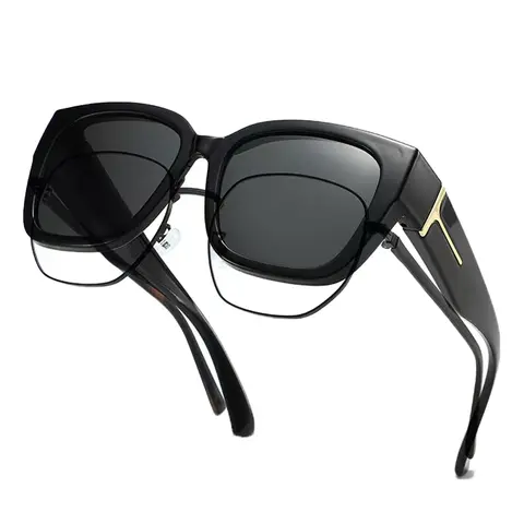 Women's Polarized Fit-Over Sunglasses - Full Rim Plastic Large Square Oversized, Bold Look, UV400 Protection, Fit Over Glasses, Casual Outdoor Activities, Mirrored Lens for Female Drivers