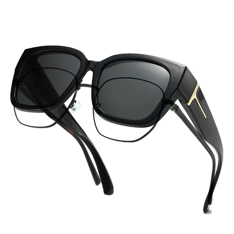 Women's Polarized Fit-Over Sunglasses - Full Rim Plastic Large Square Oversized, Bold Look, UV400 Protection, Fit Over Glasses, Casual Outdoor Activities, Mirrored Lens for Female Drivers
