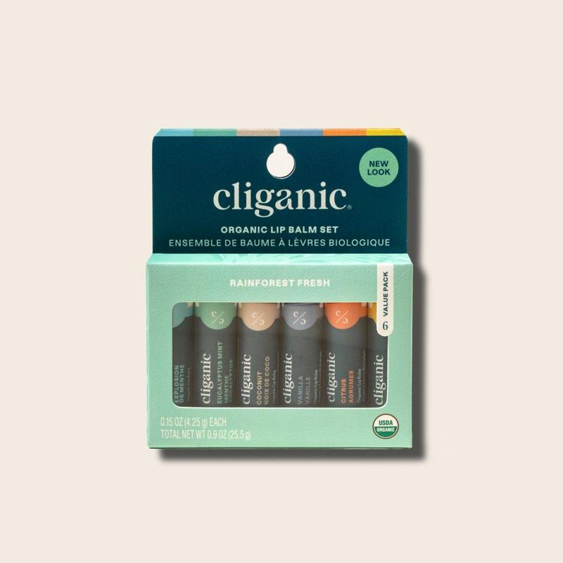 Cliganic Organic Lip Balm Set - Rainforest Fresh for Comfortable Lips - Skincare Daily Hydrating Scent Smooth Soothing Vitamins