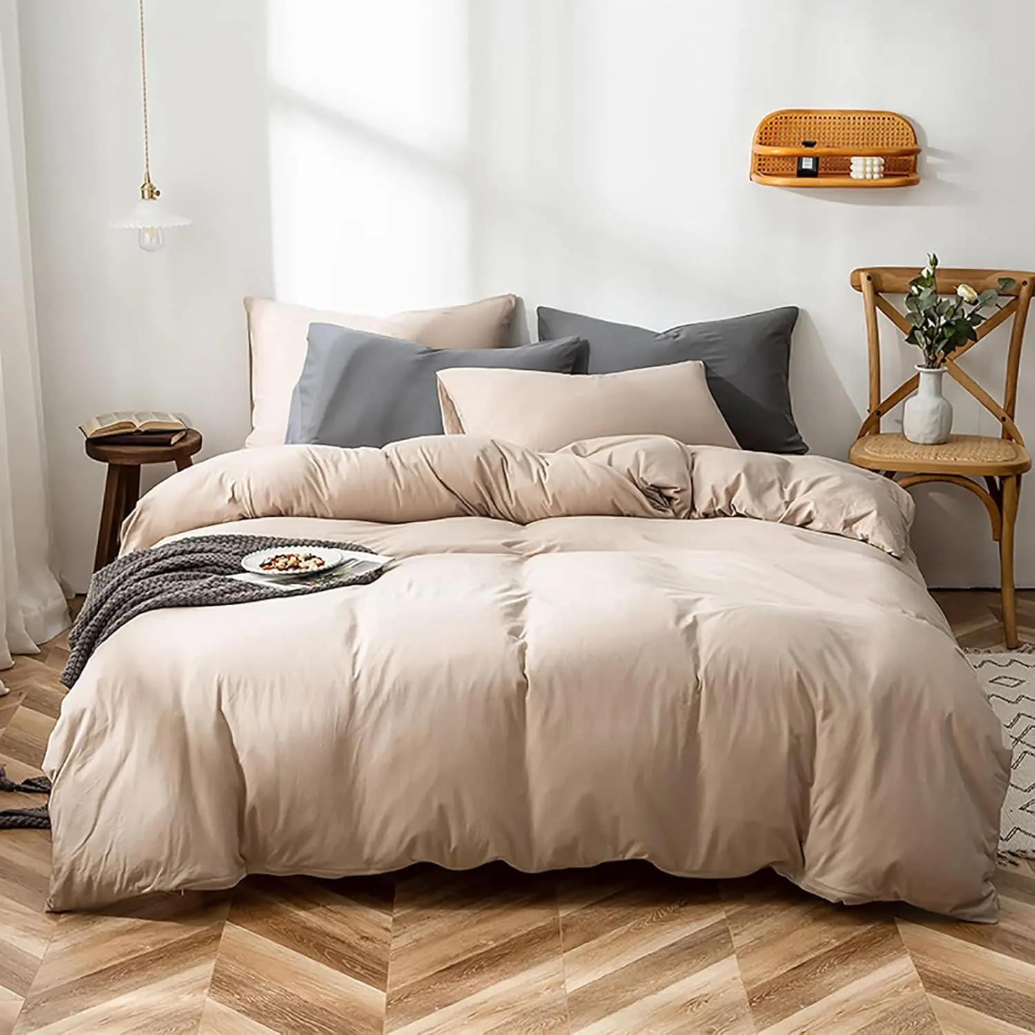 Queen Size Modern 1-Piece Cream Coffee Comforter Set - Dark Champagne, Beige, Khaki, Ultra Taupe Bedding Quilt, Skin-Friendly, Tumble Dry Low, Set Includes 3 Pcs, Western, Breathable