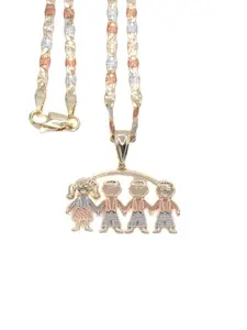 One Girl & Three Boys Pendant and 20-inch Chain  Necklace with Tri-color Design