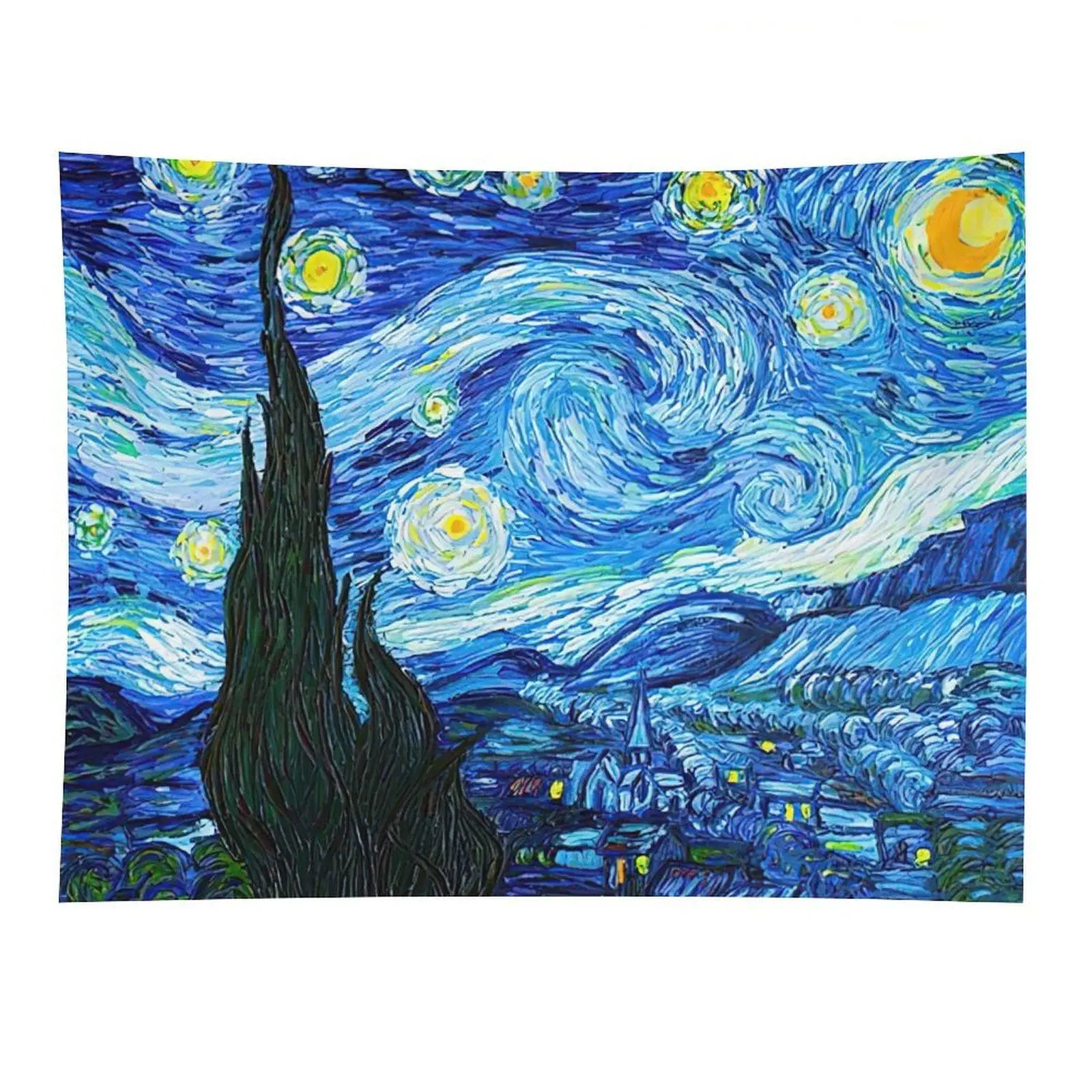 Starry Night Sky Tapestry Van Gogh Inspired Blue Swirl Wall Decor
