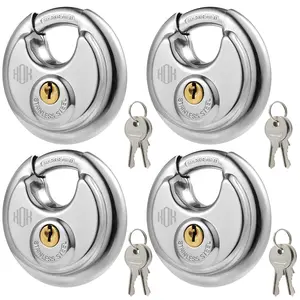 HOX Keyed Disc Padlock, Stainless Steel Keyed-Alike Padlocks, Heavy Duty Locks, Waterproof Outdoors Lock with 3/8 Inch Shackle, 2-3/4 Inch Wide Body, for Hasp Latch, Fences, Storage Locker