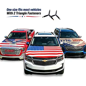 American Flag Car Hood Cover With Dual Triangle Clips Fits Trucks SUVs Sedans Jeep Commemorative Edition for Memorial Day Independence Day Celebrating 4th of July - Vehicle Exterior Decoration Sticker For Cars Stylish Car Merch