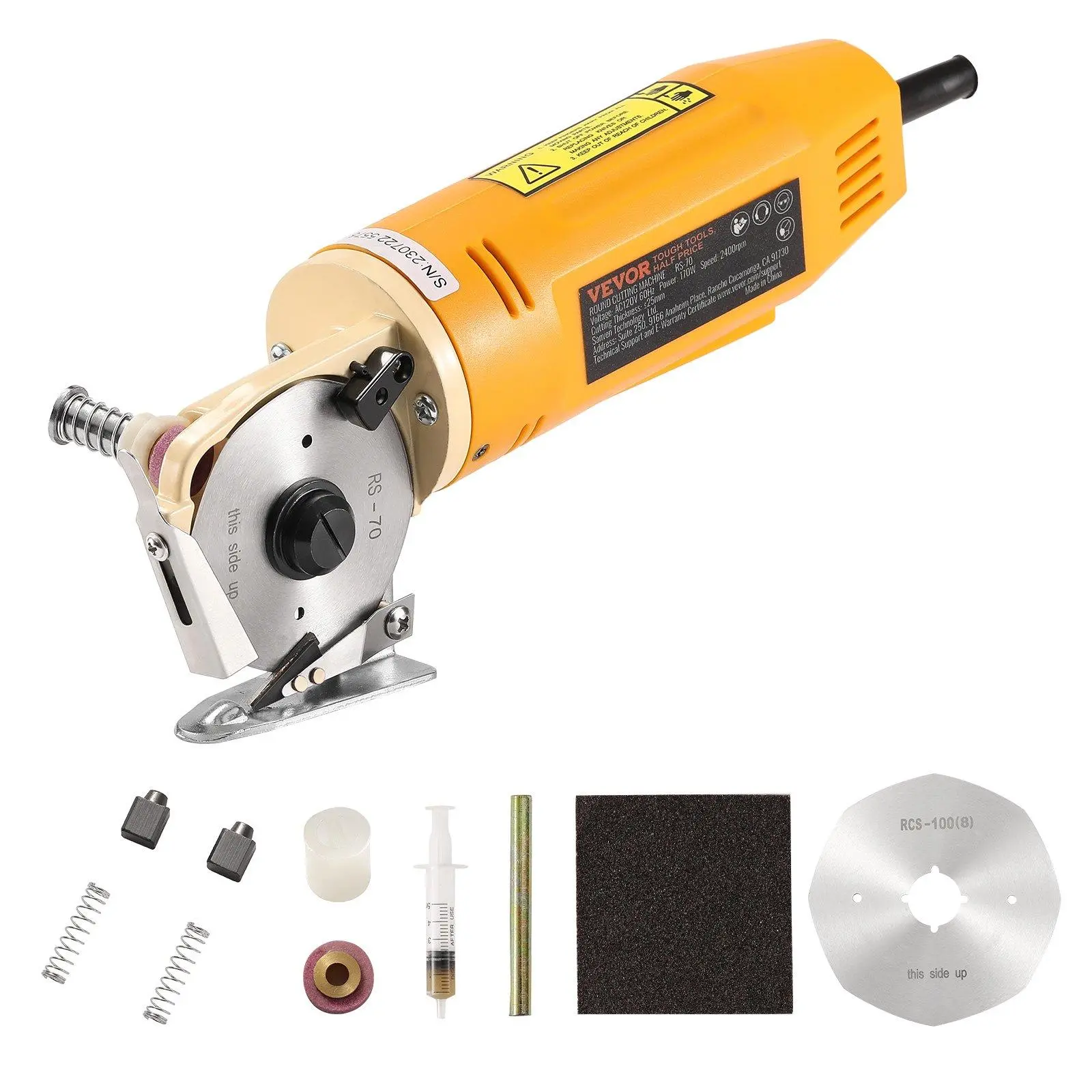 【Summerfinds】VEVOR Fabric Cutter,  , 170W Electric Rotary Fabric Cutting Machine, 1" Cutting Thickness, Octagonal Knife, with Replacement Blade and Sharpening Stones, for Multi-Layer Cloth Fabric Leather