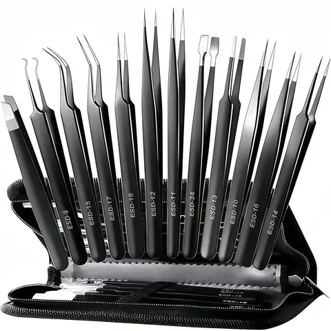 LMMAKE 1SET Precision Tweezers Kit for Crafts, Soldering, Jewelry Making, Eyebrow, Facial & Ingrown Hair Removal, Eyelash Extensions, Comes with Storage Case
