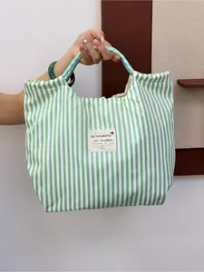 Japanese Style Blue White Striped Canvas Tote Bag Soft Washed Fabric Spring Summer Commute School Versatile Handbag for Women