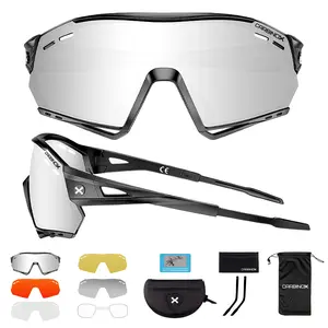 CARBINOX Sports Sunglasses with Multiple Shield Lenses Anti-Glare, 100% UV Protection with Hard Case and Accessories, Black Frame