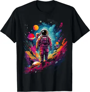 100% Cotton astronaut in space with planets in galaxies T-Shirt