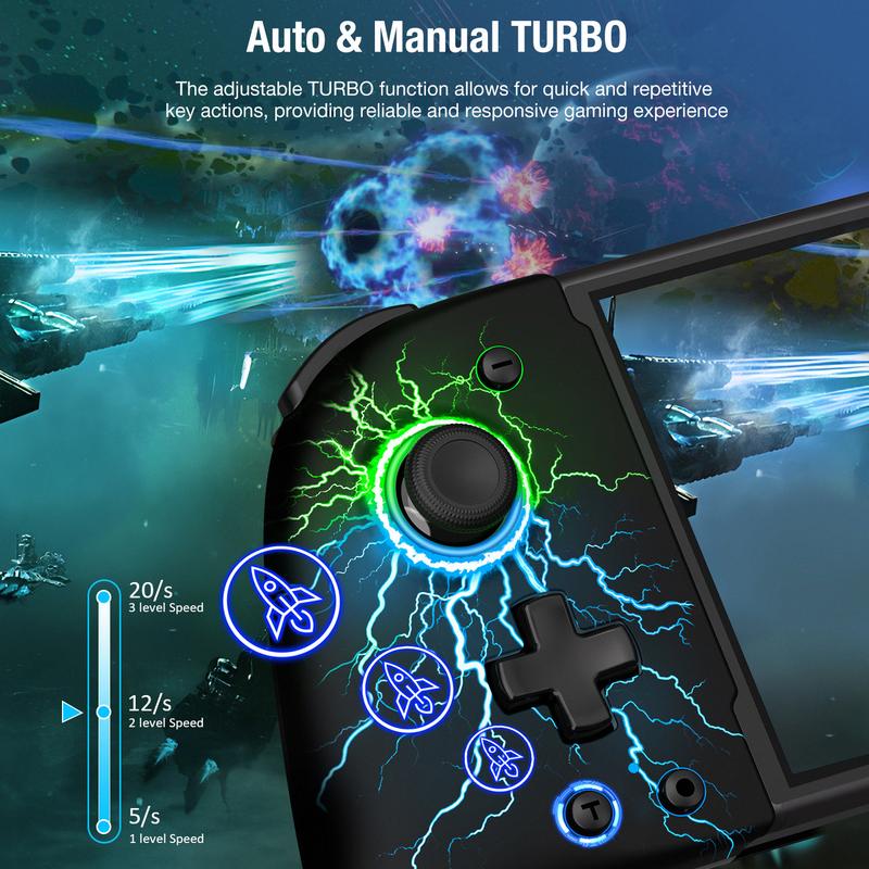 Hall Effect Joystick Switch-Controller for Nintendo Switch/OLED,One-Piece-Joypad-Controller Replacement for Wireless Switch Joycon Controller with 9 Color Lights, Ergonomic Handheld Mode/Programmable