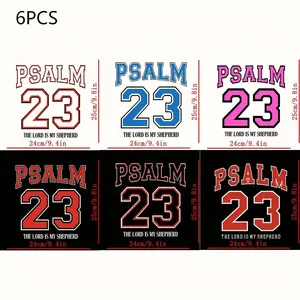 6pcs Durable Material Washable Design Iron-On Transfers, Psalm 23 Christian Football Jersey, Faith Worship Theme, Faithful Message, DIY Backpack T-Shirt Fabric Bag Hoodie Jeans Clothing Sewing Supplies