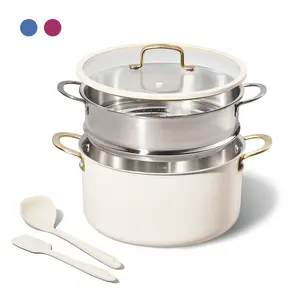 [Official] CAROTE 5pcs Stock Pot Set with 8QT Full Clad Tri Ply Stainless Steel Stock Pot and Lid, 5pcs Set includes Steamer, Ladle, Spatula