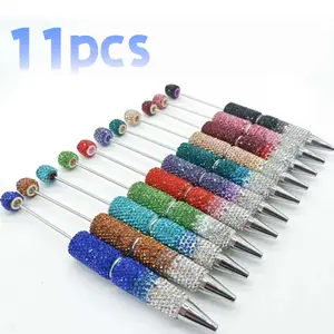 11Pcs Gradient Full Diamond Beaded Pen, High-Value DIY Cute Doll Bead Pen, Exquisite Heavy-Duty Ballpoint Pen, Halloween & Christmas Gift, Hot Selling Cross-Border Stationery