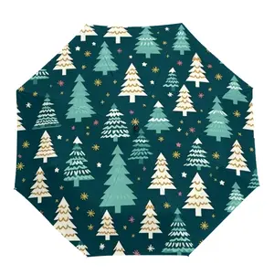 Auto Open Close Umbrella, Christmas Tree Starry Sky Design, 8 Ribs Strong Structure, Portable Travel Umbrella for Women