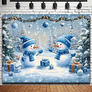 Charming Snowman & Tree Christmas Banner - Durable Polyester, Perfect for Holiday Decorations, Christmas Decor
