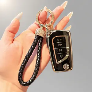 Key Cover Compatible with Toyota Camry Key Fob Cover for RAV4 Corolla iM C-HR Flip Key Fob Protector Car Key Holder Black White Accessories