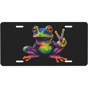 Delerain License Plate, Colorful Peace Frog Decorative License Plates for Home Decor Durable Metal Plate for Men Women Girls Boy 6x12 Inch