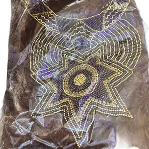 Boubou Soie Getzner Perlé Beaded Dress Long Gown One Size Fit All & Head Tied color brown