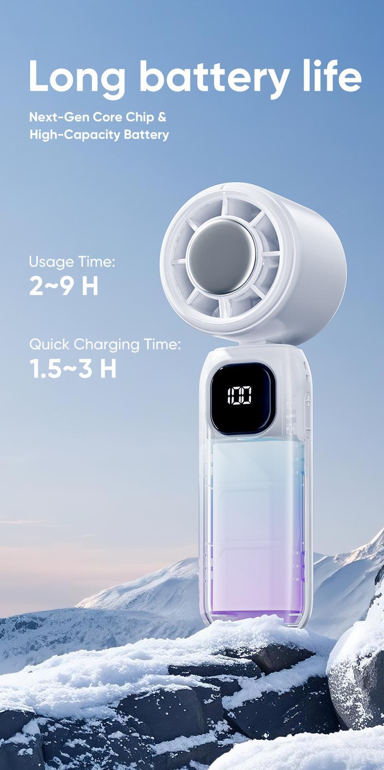 MAGIC JOHN 3 in 1 Mini Handheld Cooling Fan, 100 Speed Wind Power & Ice Cooling Function, Small Foldable 3-IN-1 Neck/Desk/Hand Fan, Pocket Design for Travel/Summer/Concerts/Lash, Gifts for Girls