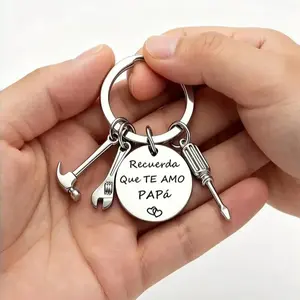 "Recuerda Que Te Amo Papá" Keychain -Ruler Hammer Wrench Screwdriver Gifts– Stainless Steel Father's Day Gift with Tool Charms, Handyman Dad Gift, Birthday Gift for Dad with Gift Box