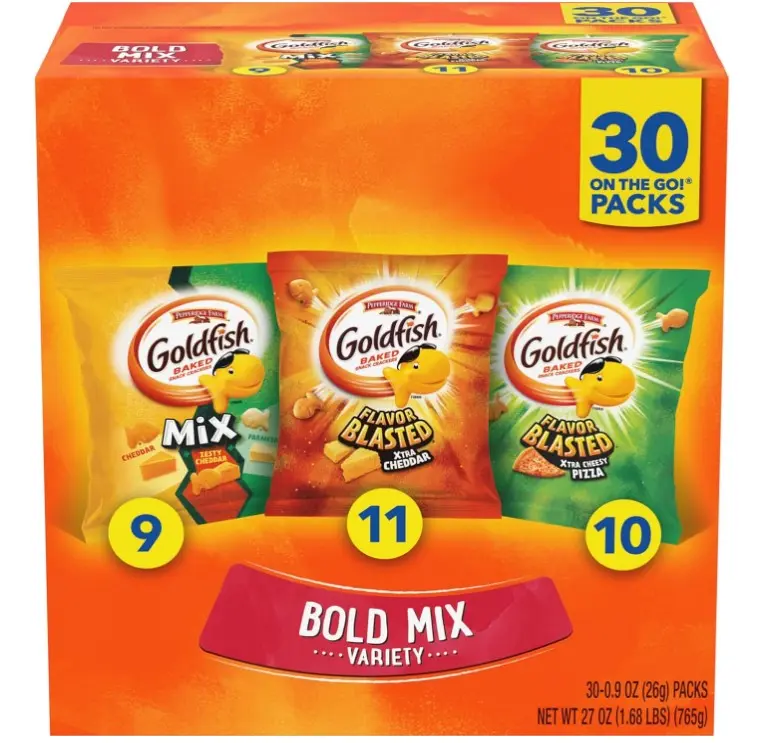 Goldfish Bold Mix Variety Pack Snack Crackers, 1 oz Snack Packs, 30 Ct Box