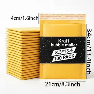 50/100 Pcs 8.3x13.4 Inch Large-Wide Long Bubble Mailers, Padded Mailing Envelopes, Self-Sealing Strip, Waterproof for Shipping