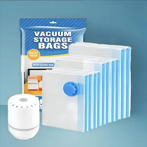 12 Pack Vacuum Storage Bags, Blue Transparent, Airtight Dust Moisture-Proof, Extra Large Capacity, 80% Space Saving Bag, Includes Hand Pump