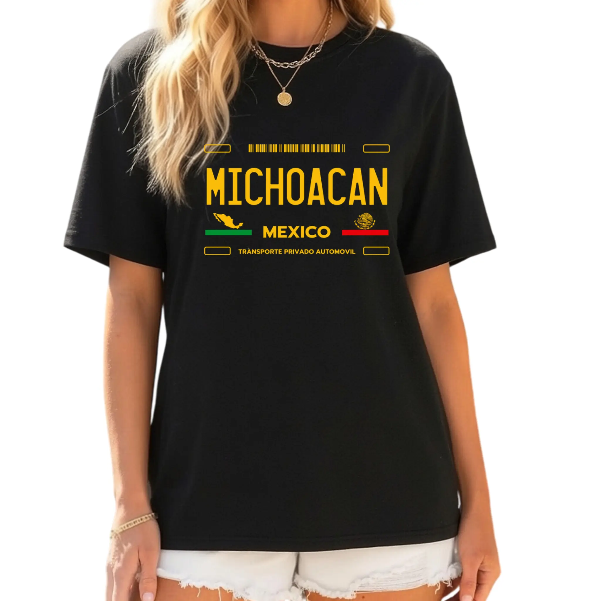 100% Cotton Casual T-Shirt Michoacan Mexico License Plate Aesthetic T-Shirt - 100% Cotton, Soft & Comfortable, Short Sleeve, Round Neck, Ideal For Casual Attire, Machine Washable Graphic Menswear Golf Gift T-Shirt For Men And Women Check Day