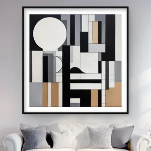 212 MAIN Abstract Black Shapes Framed Matted Wall Art - 48x48 in Large Panel Print, Modern Home Decoration, Neutral Home Framed Print for Rooms (Model C1FM4848FM1M1T), Framed Prints