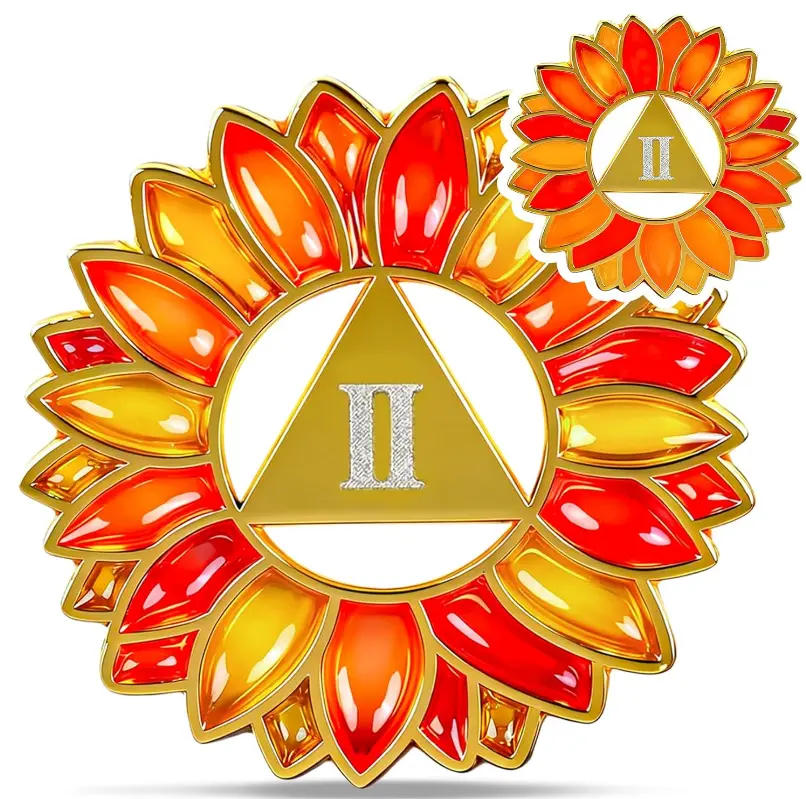 1-3Yr Stained Glass Sunflower Rainbow Sobriety Coin, Light Refraction AA Recovery Medallion, Living Clean Anniversary Gift Men Women | Home Decor, Lounge Accessories, Cool Room Decor, Men’s Room Decor
