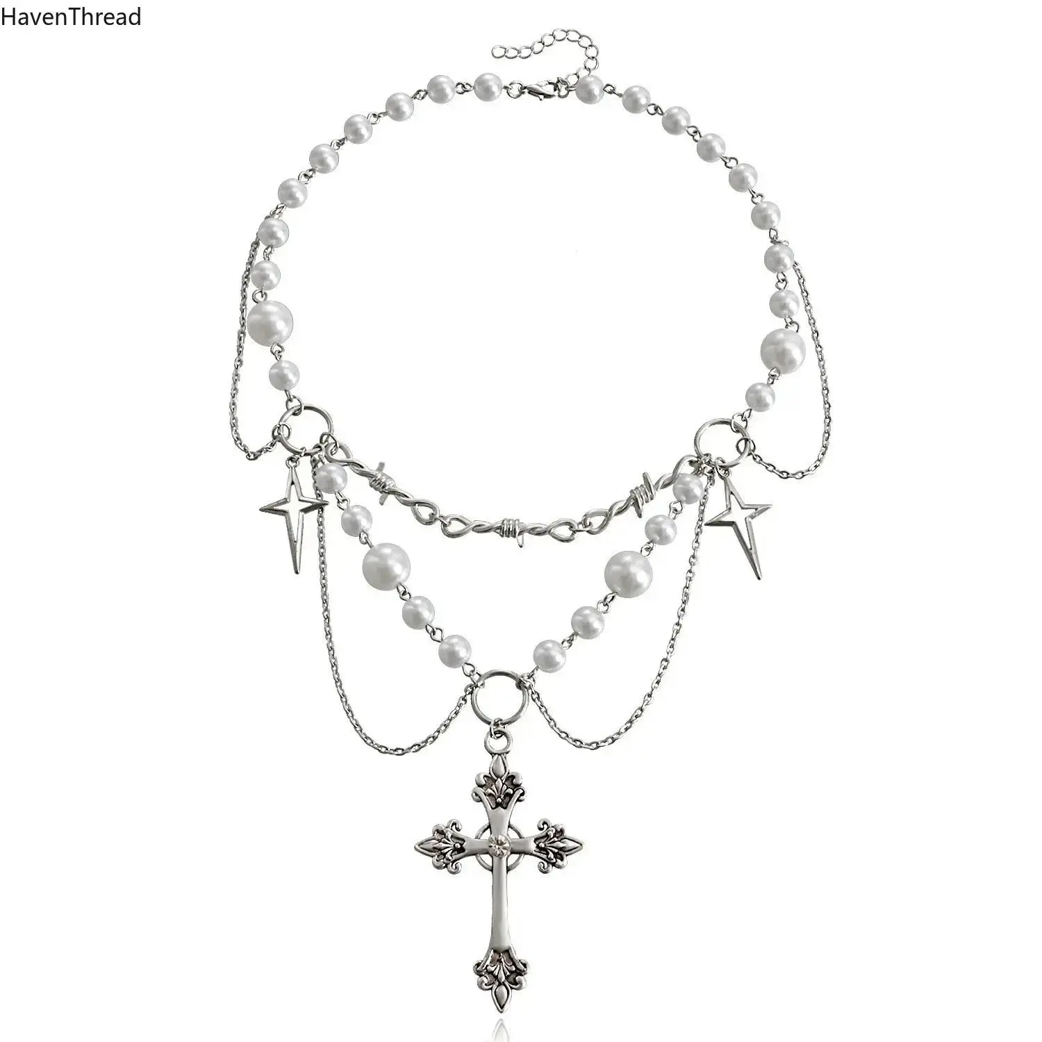 Women's Butterfly Heart Pearl Necklace - Y2K Accessories, Vintage Punk Double-Layer Gothic Fairy Core Choker, Charms Necklace, Dainty Choker Necklace, Faux Pearl Jewelry