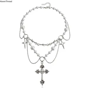 Women's Butterfly Heart Pearl Necklace - Y2K Accessories, Vintage Punk Double-Layer Gothic Fairy Core Choker