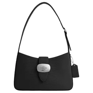 COACH Eliza 25 Adjustable Handle Crocodile-Embossed Leather Top Handle Crossbody Bag for Women in Silver and Black