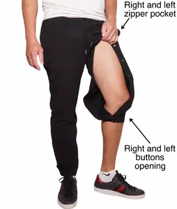 Buttons OpeningHemodialysis Sweatpants for Leg access AVF/Graft. For someone with Urinary catheter bag.