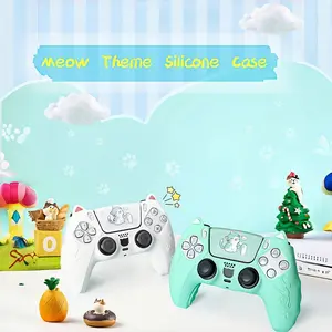 Comfortable Protective Case Set, Non-Slip and Anti-Sweat, Cute Cat Themed Case for Sony PlayStation 5, PS5 Controller with Joystick Cover and Touchpad Sticker - Soft, Gaming Accessory |   Sweatproof Case