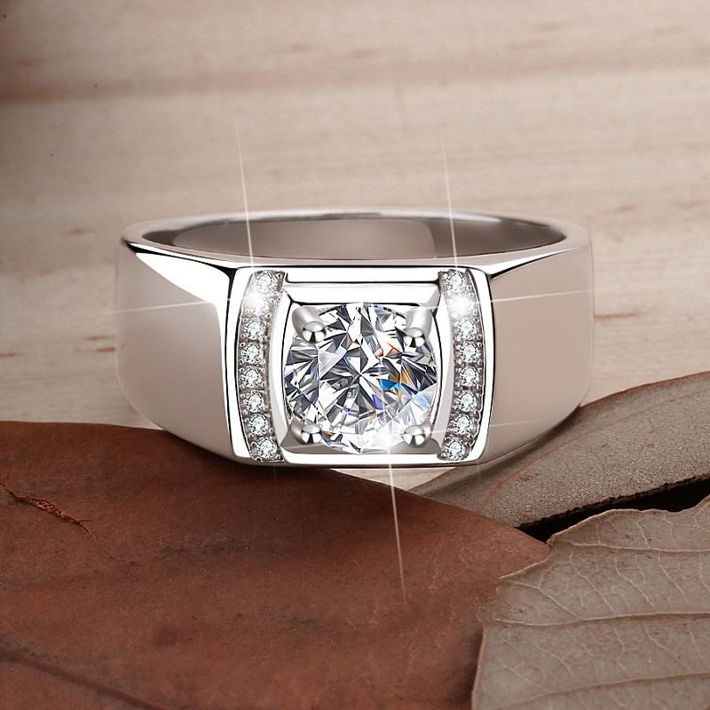 925 Sterling Silver Ring Set with Shiny Synthetic Zircon for Men and Women - High Quality Jewelry