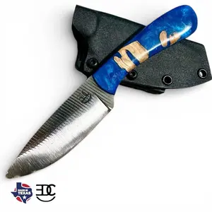 RockinEDC 8" Handmade High Carbon Steel Knife, Blue Chollo Resin Handle, Kydex Sheath