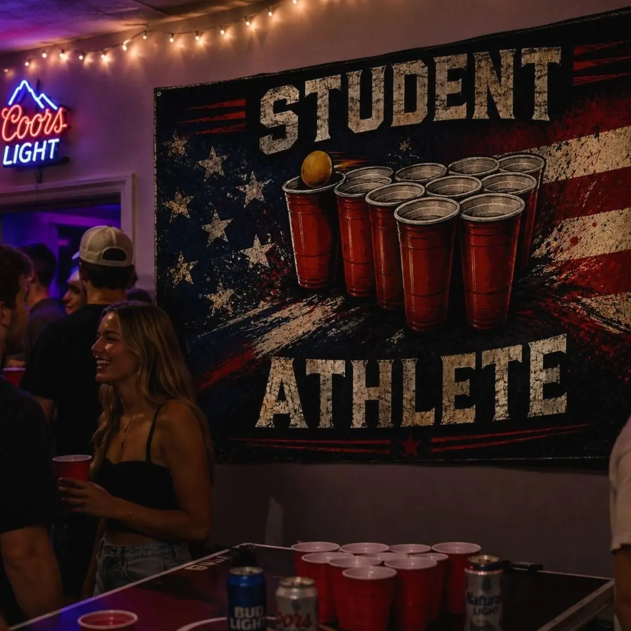 Funny Student Athlete Flag – Beer Pong Banner | Frat House Decor | College Dorm Flag | Party Room Wall Decor
