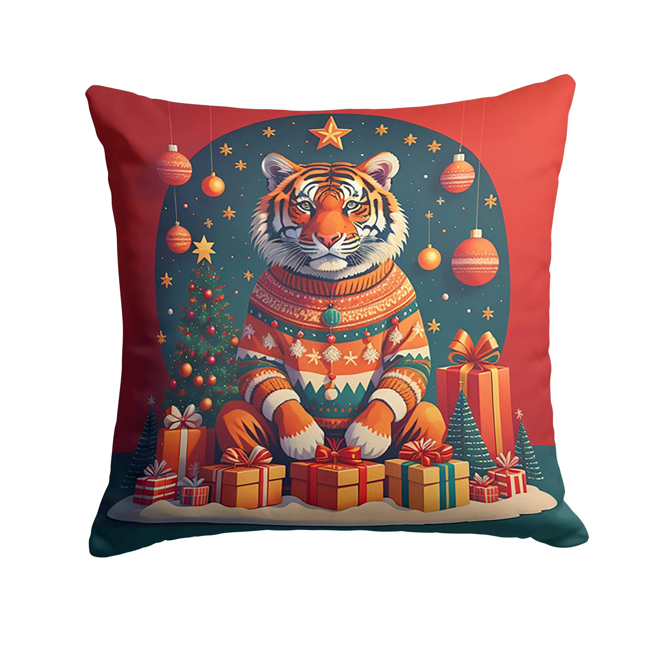 Tiger-Themed Christmas Decorative Pillow, Animals-Printed Durable Waterproof Textile Cushion for Home Use