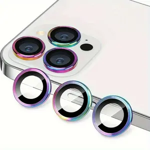 Bling Glitter Phone Decoration Camera Lens Protector with 9H Tempered Glass Tempered Glass Film Protective Glass For iPhone 17/17Air/17 Pro/17 Pro Max IPhone 16 Pro & IPhone 13 Pro Max - Pack of 3 Colorful Shimmering Individual Lens Ring