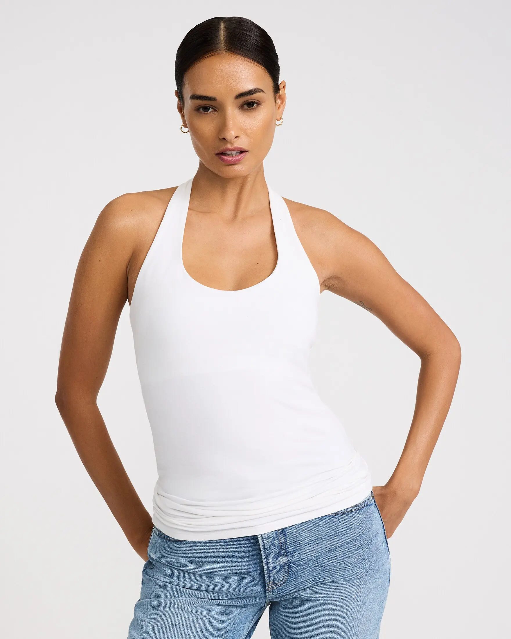 Express Best-Loved Bra-Free Scoop Halter Neck Tank