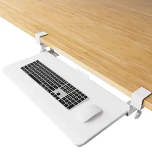 Large Keyboard Tray Under Desk Pull Out with Extra Sturdy C Clamp Mount System, 26'' (30‘’ including Clamps) x 11 Inch Steady Slide-Out Platform Computer Drawer Mouse Tray for Typing (White)