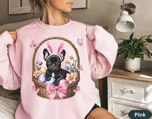 French Bulldog Easter Shirt, Dogs Sweatshirt Crewnecked, Frenchie Dog Lovers Person Gift, Easter Egg Bunny Sweater, Mom Wife Gift Her