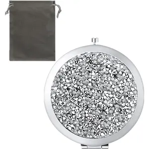Compact Mirror, Pocket Travel Makeup Mirror, Double-Sided 2X/1X Magnification Compact Mirror, Small Folding Portable Mirror for Purses, Gift for Mom Women (Silver)