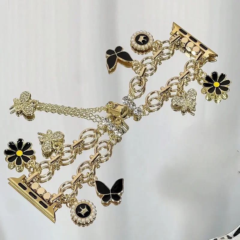 Elegant Women's Alloy Floral Jewelry Buckle Strap for Apple Watch Series 1-10, Ultra 1/2 Se, Perfect Gift for Parties & Daily Wear (Band Only)