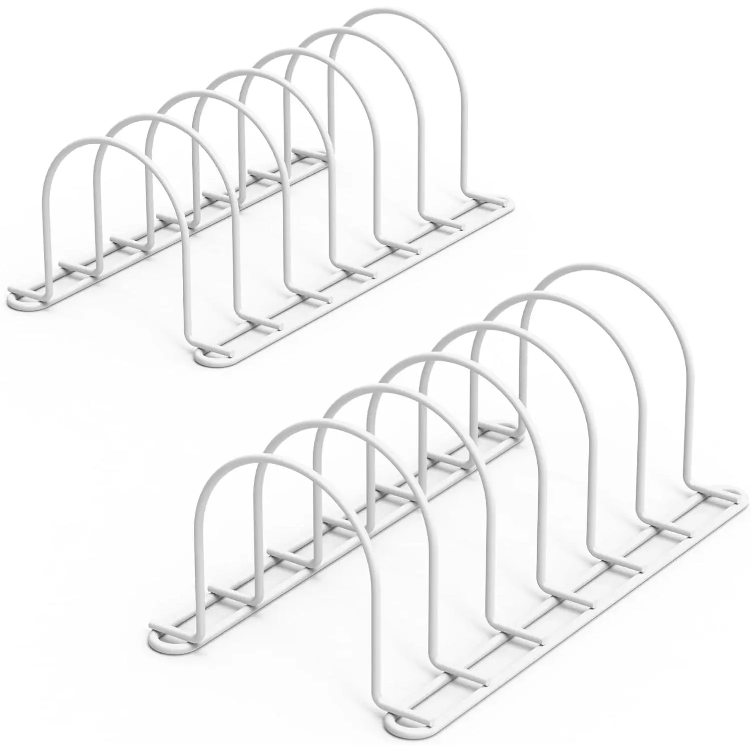 Pot Lids Holder, 10.5" Kitchenware Dividers Organizer for Plates, Pans,  Boards, Muffin Tins, Baking Sheets in Cabinets Shelf Countertop Pantry (2-Pack, White)