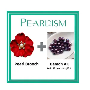 【Andrew】Red Rose Pearl Brooch + Demon AK pearls (Min 10 AK pearls inside as gift) [Open in live ]｜Freshwater Deep Color AK Pearl