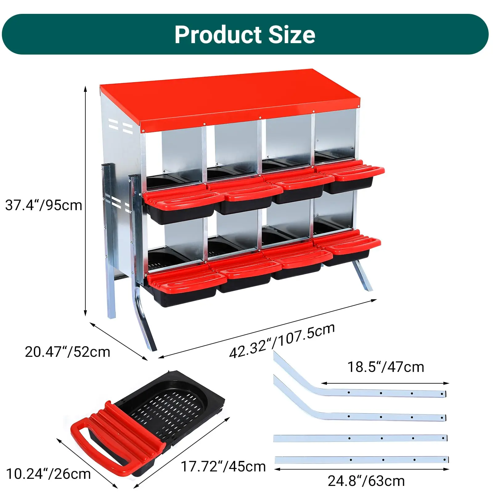 red 6 compartment egg laying box