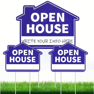 3PCS Open House Signs with Stakes 12x16 Inch Large Real Estate Signs with Directional Arrows for Realtor Estate Sale Yard Signs