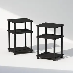 JUST Night Stand Set of 2, 3-Tier Turn-N-Tube Nightstand, Toolless Bedside Tables, End Table, Side Table with Open Storage for Bedroom, Living Room, Americano